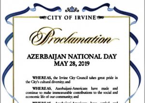 Kaliforniyanın Örvayn şəhərində 28 may “Azərbaycan Milli Günü” elan edilib