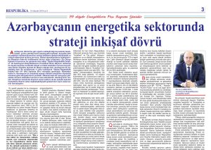 Energetika naziri Pərviz Şahbazovun "Respublika" qəzetində məqaləsi dərc edilib