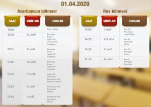 Teledərslərin aprelin 1-nə olan cədvəli açıqlanıb