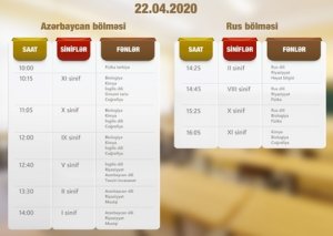 Teledərslərin sabaha olan cədvəli açıqlandı