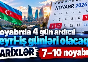 Noyabrda 4 gün ardıcıl qeyri-iş günləri olacaq – TARİXLƏR